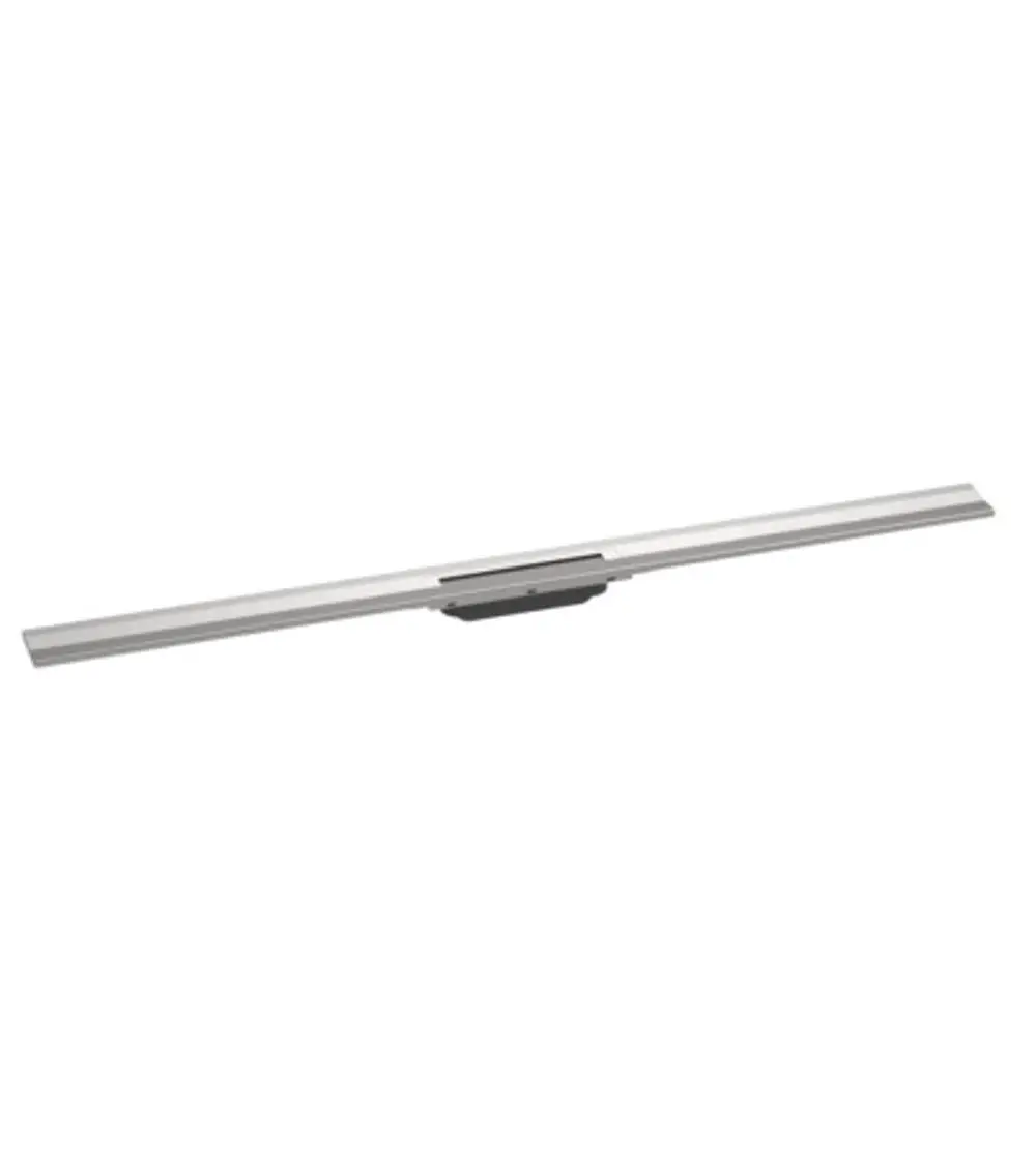 Duschrinne aus Edelstahl mit einer glatten Oberfläche, geeignet für Wandmontage. Designed von Hansgrohe, bietet eine flexible Installation für Duschbereichen.